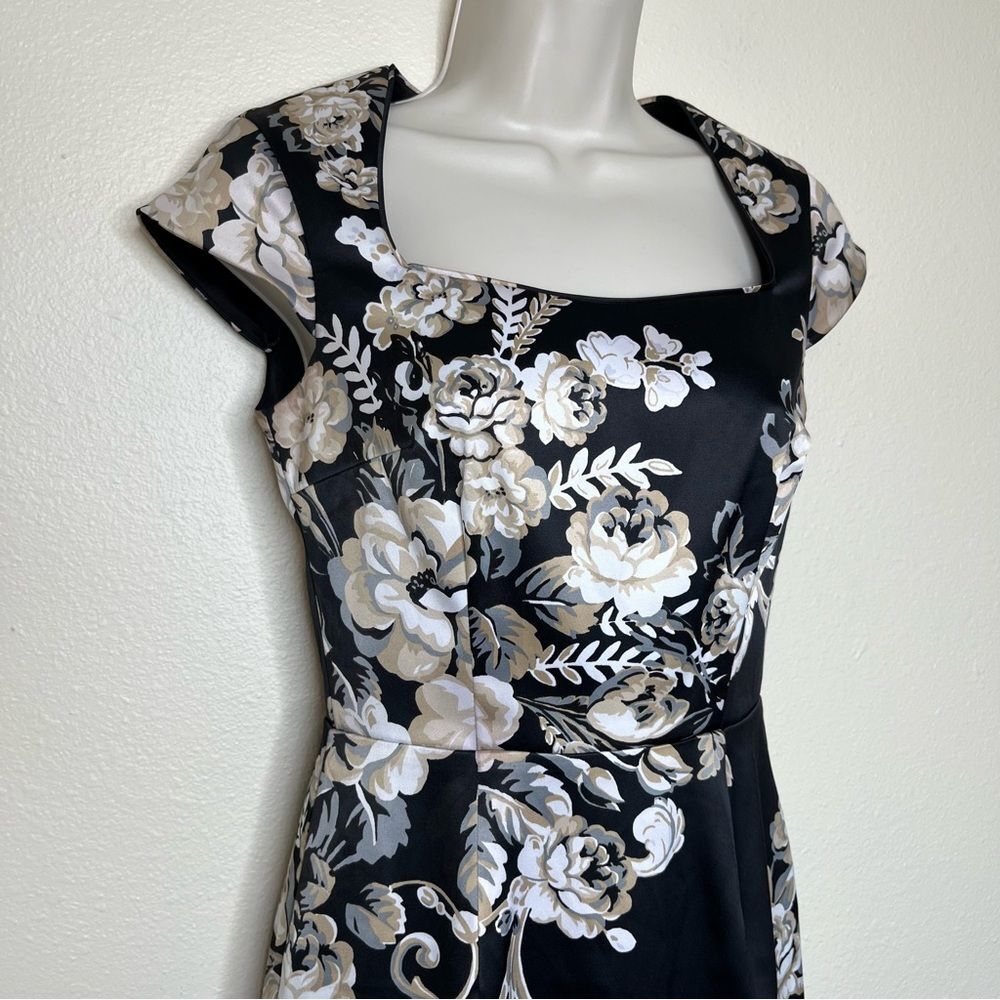 White House Black Market Floral Satin Sheath Dress Square Neck Women Size 00 - Picture 2 of 13